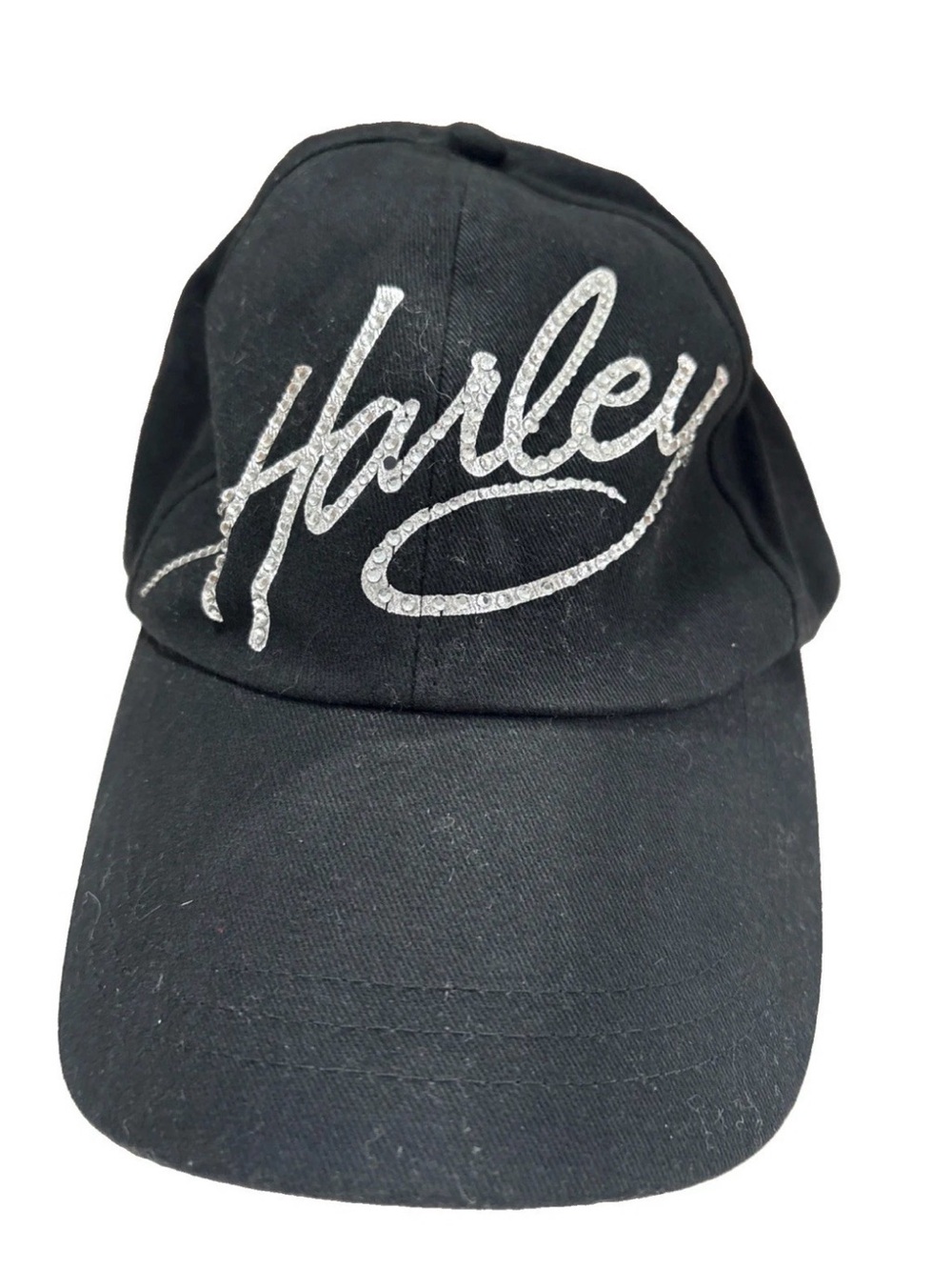 HARLEY DAVIDSON Hat Ball Cap Harley Bling Black Silver Rhinestones Adjustable